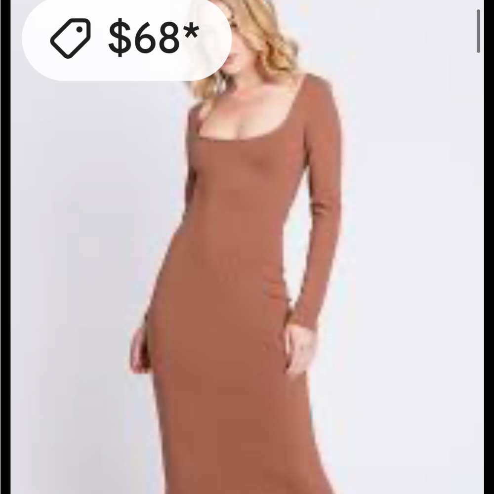 Mocha Ribbed Long Sleeve Scoop Neck Dress